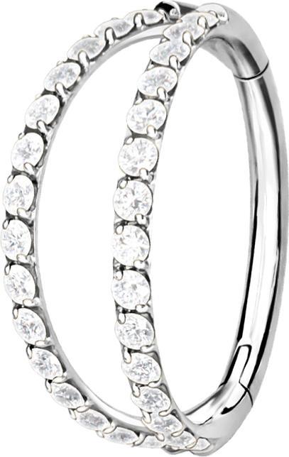 Star Piercing Micro Segmentring klappbar silber zwei Ringe mit Kristallen (Titan G23, ohne Messing)