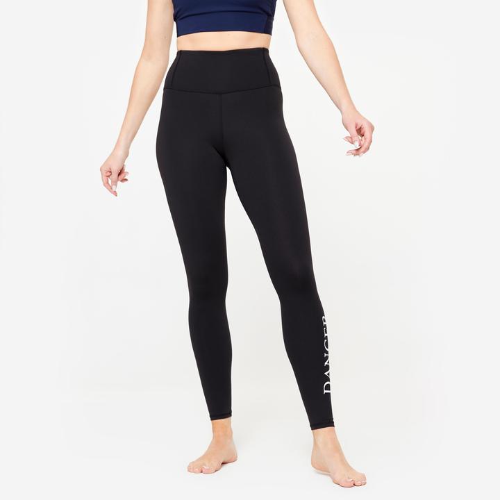 Produktbild Domyos Tanz-Leggings Damen flacher hoher Taillenbund Modern Dance - schwarz (W28/L31)