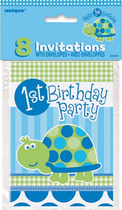 Produktbild Unique Party Schildkröte Einladungen 1. Geburtstag 8erPack Papier