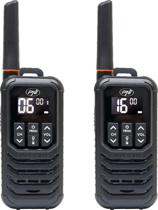 Actual product image PNI Portable radio PMR R80 PRO, set of 2, 0.5 W, 16 channels, waterproof IP67, with LED torch