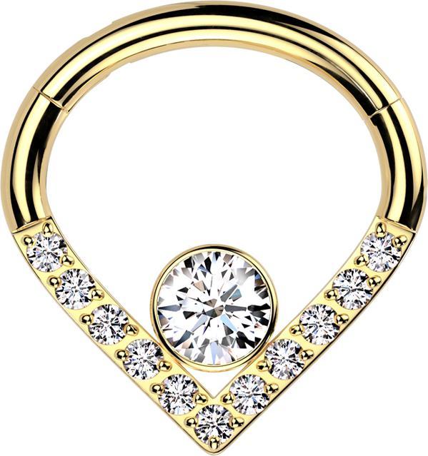 Star Piercing Micro Segmentring klappbar Winkel vergoldet Kristalle silber grosser Kristall silber (ohne Messing, Titan G23)