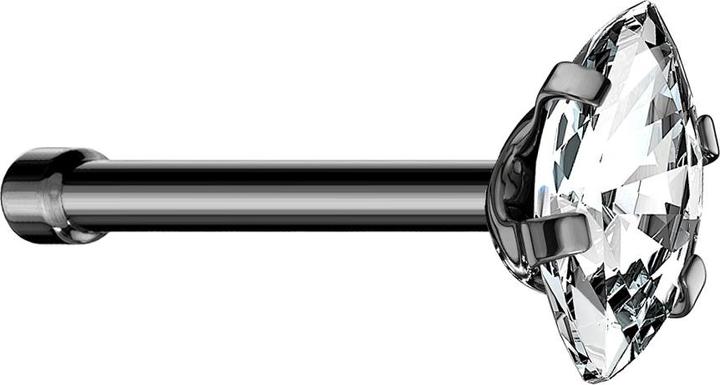 Image du produit Star Piercing Nasenstecker gerade schwarz Oval Kristall silber gefasst (sans laiton, Acier chirurgical 316L)