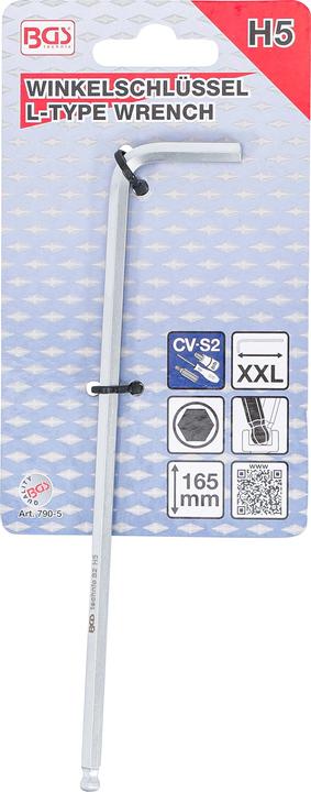 Actual product image BGS L-Type Wrench extra long internal Hexagon / internal Hexagon with Ball Head 5 mm