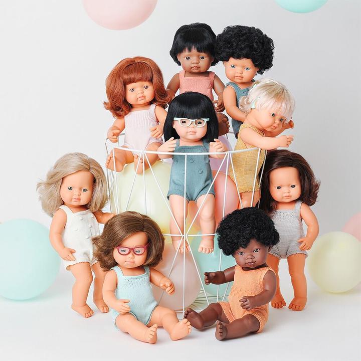 Produktbild Miniland Puppe Schwarze Locken Mädchen 38cm Body Führen Colourful