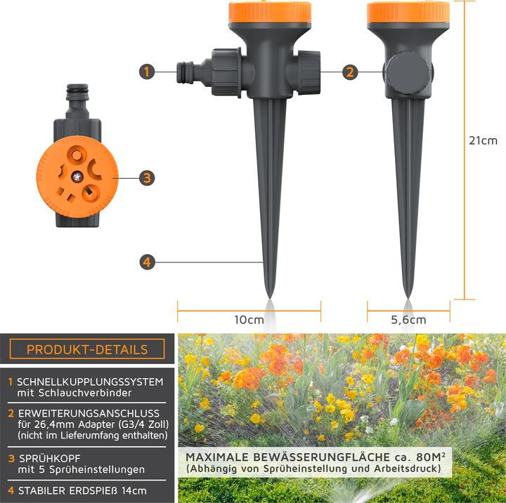 Actual product image Brandson 4x lawn sprinkler 5 compartment, pop-up sprinkler, lawn sprinkler, area sprinkler, garden sprinkler (Pop-up sprinklers)