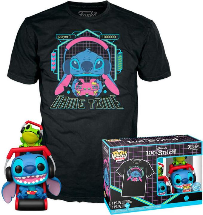 Actual product image Funko Set figure POP & Tee Disney Stitch Gamer Stitch with Frog