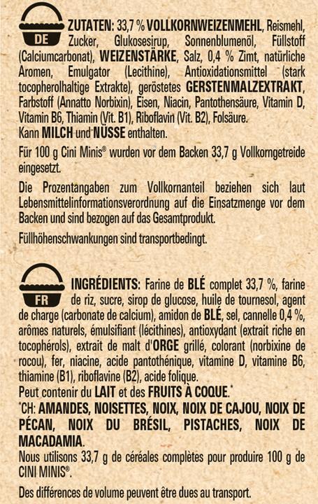 Valeurs nutritives et ingrédients Cini Minis Céréales Cini-Minis (375 g)