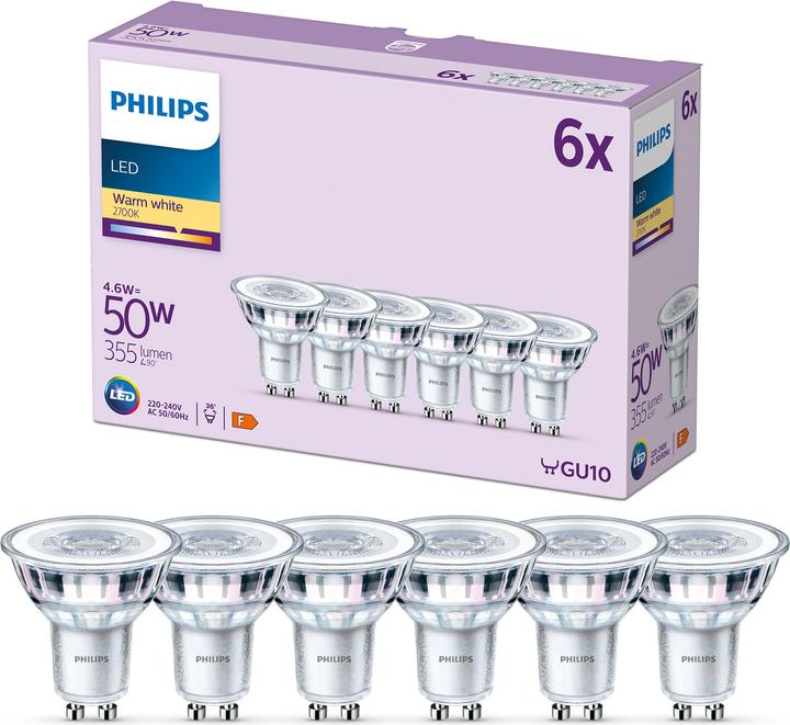 Produktbild Philips LED Classic (GU10, 4.60 W, 355 lm, 6 x, F)