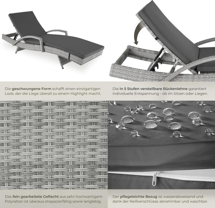 Produktbild tectake Rattan Sonnenliege Océane (190 cm)