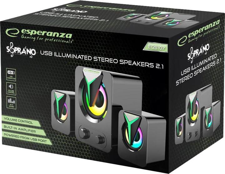 Actual product image Esperanza EGS107 speakers 2.1 usb led rainbow soprano