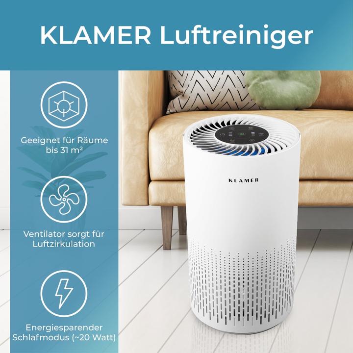 Actual product image KLAMER Luftreiniger 300i mit HEPA Filter CADR Spitzenleistung von 220 m³/h (50 m²)