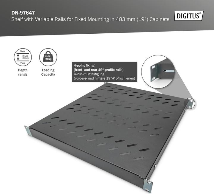 Actual product image Digitus DN-19 TRAY-1-800-SW Shelf fixed 525mm, max. 50kg black