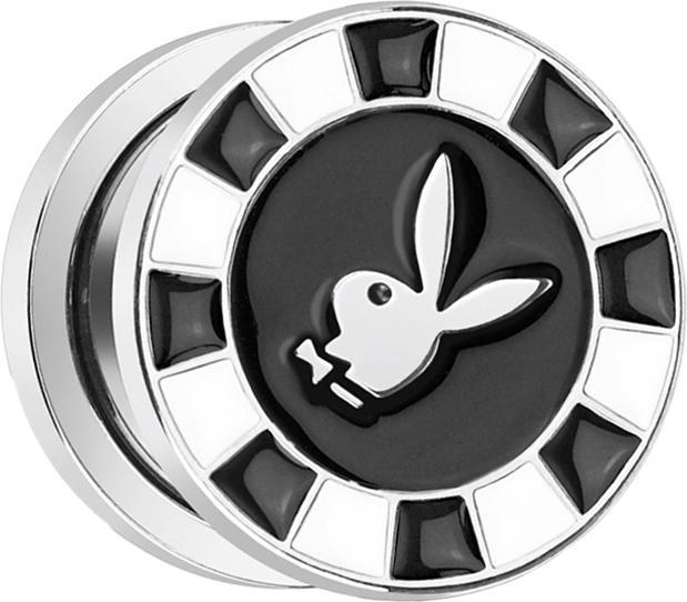Image du produit Star Piercing Plug avec Playboy Bunny sur un jeton de poker noir (sans laiton, Acier chirurgical 316L)