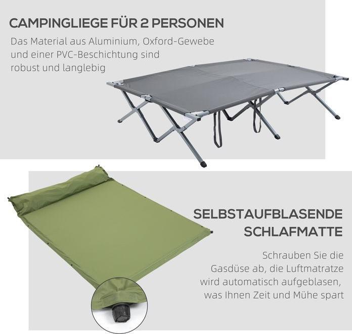 Produktbild Swisshandel24 Campingbett mit Zelt erhöhtes Feldbett für 2 Person Kuppelzelt mit Luftmatratze inkl. Tragetasche Gr (Kuppelzelt, 2 Personen)