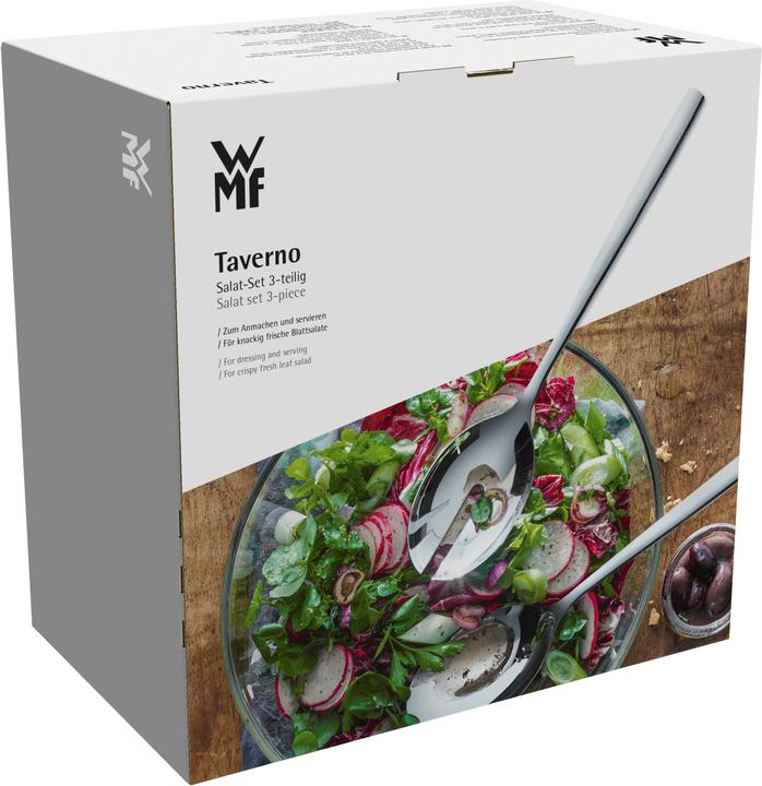 Produktbild WMF Salatschüssel Set mit Salatbesteck 25cm Taverno Glas Edelstahl 18/10 poliert (23.50 cm, 2.50 l, 3 x)