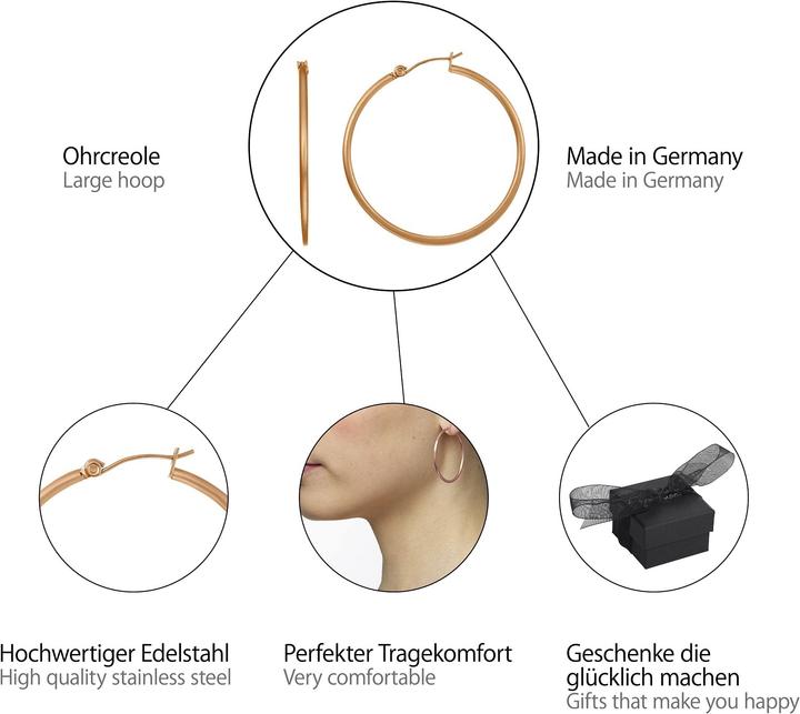 Image du produit Heideman Créole d'oreille 40 rose doré (100% acier inoxydable)