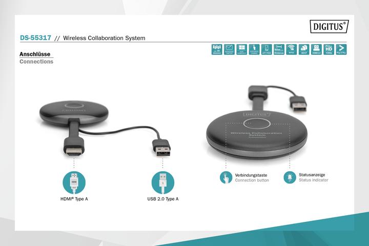 Immagine prodotto Digitus Wireless Collaboration System (50 m, HDMI 2.0)