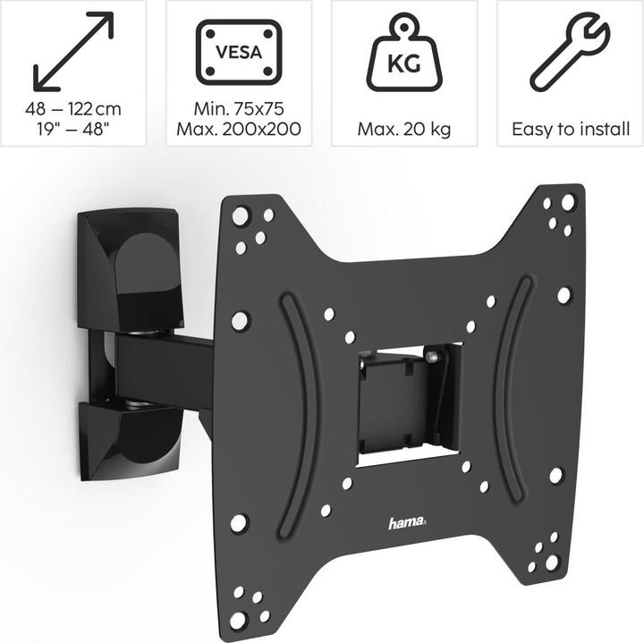 Productafbeelding Hama TV muurbeugel, draaien, kantelen, 122 cm (48") tot 20 kg (Muur, 48", 20 kg)