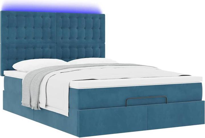 Produktbild VidaXL Ottoman-Bett mit Matratzen & LEDs Dunkelblau 140x190 cm Samt (140 x 190 cm)