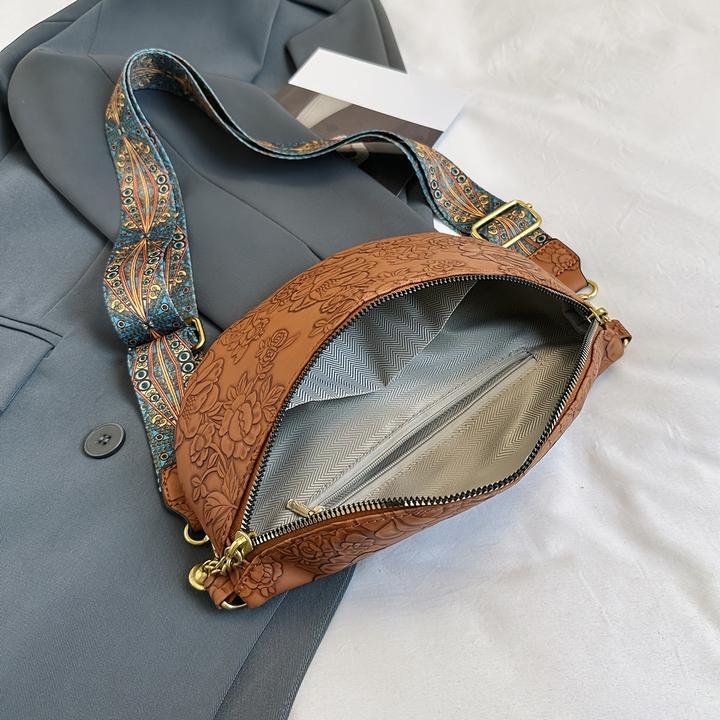 Produktbild Only-Bags.Store Retro Elegante Blumenmuster Crossbody Bag, klassisch strukturiert Ethnic Fancy Pack mit breitem