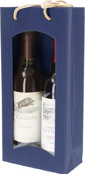 Actual product image kaiserkraft Gift carry bag, front flute, with vision panel, for 2 bottles, blue, 8+ items. (Bag, 1 x)
