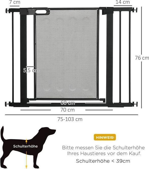 Immagine prodotto Swisshandel24 Cancelletto per animali domestici cancelletto per cani, regolabile da 75 cm a 103 cm, nero