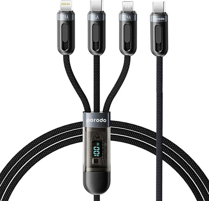 Produktbild Porodo 3 in 1 Digital-Display Fast Charging Cable (1.2m) (1.20 m, USB 3.2 Gen 1)