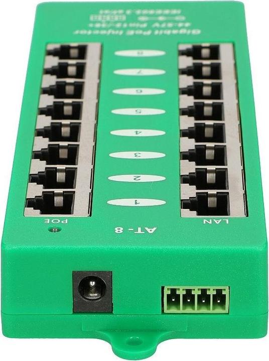 Actual product image Extralink ACTIVE POE INJECTOR 8 PORT GIGABIT 802.3AT/AF MODE A - - 8-Port Gigabit Ethernet (802.3at (PoE+), 802.3af (PoE))