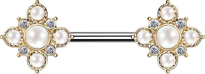 Immagine prodotto Star Piercing Barbell vergoldet Vintage Blume mit Perlen (Acciaio chirurgico 316L, Ottone)