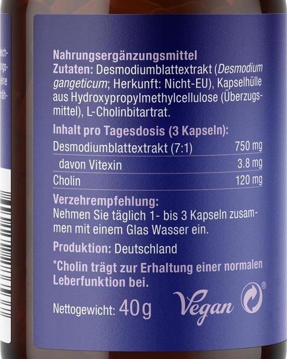 Valori nutrizionali e ingredienti Effective Nature Estratto di Desmodium con colina (90 Pezzo/i, Pillole, 90 g)