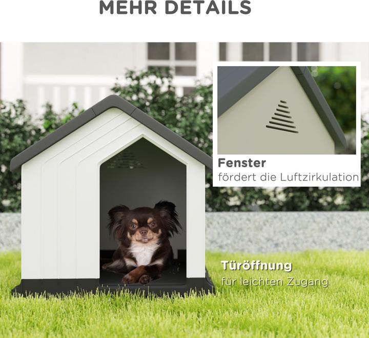 Produktbild PawHut Hundehütte Kunststoff Grau+Weiss (Hundehütte)