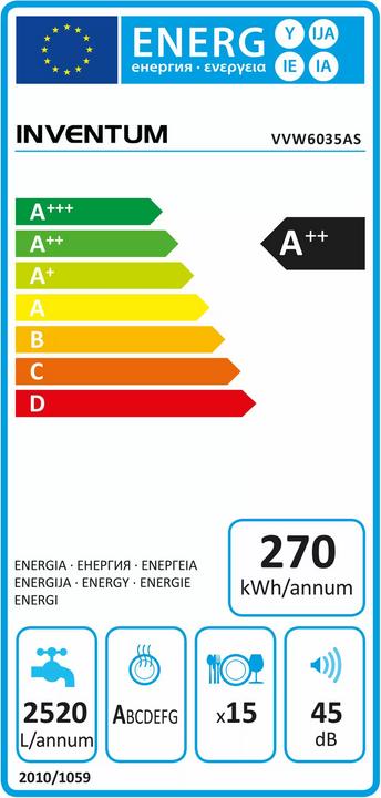 Label énergétique Inventum VVW6035AS - Vaatwasser - Vrijstaand - Zilver