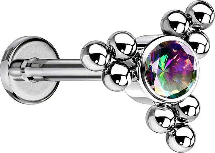 Star Piercing Micro Labret Innengewinde silber Kugeln Dreieck mit Kristall dunkel multicolor (ohne Messing, Titan G23)