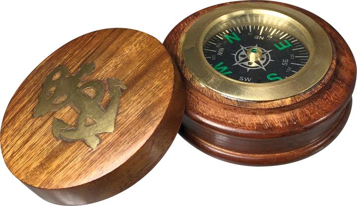 Nautistar Kompass mit Deckel, Holz/Messing