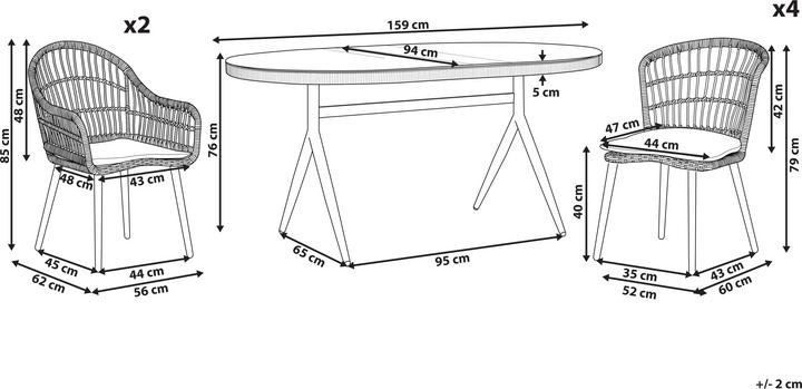 Produktbild Beliani Gartenmöbel Set Rattan natürlich 6-Sitzer Auflagen beige ALIANO II (159 cm)