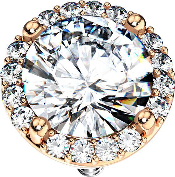 Image du produit Star Piercing Dermal Anchor or rose double pavé cristal grand argent (Acier chirurgical 316L, Laiton)