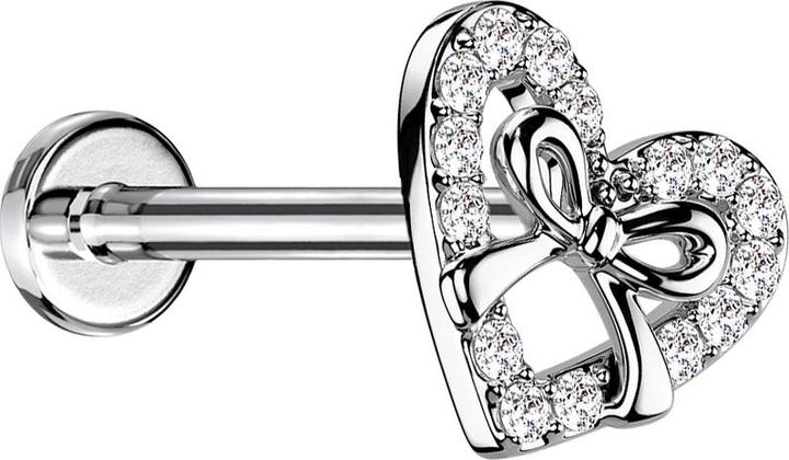 Produktbild Star Piercing Micro Labret Innengewinde silber Herz Kristalle und Schlaufe (Chirurgenstahl 316L, Messing)