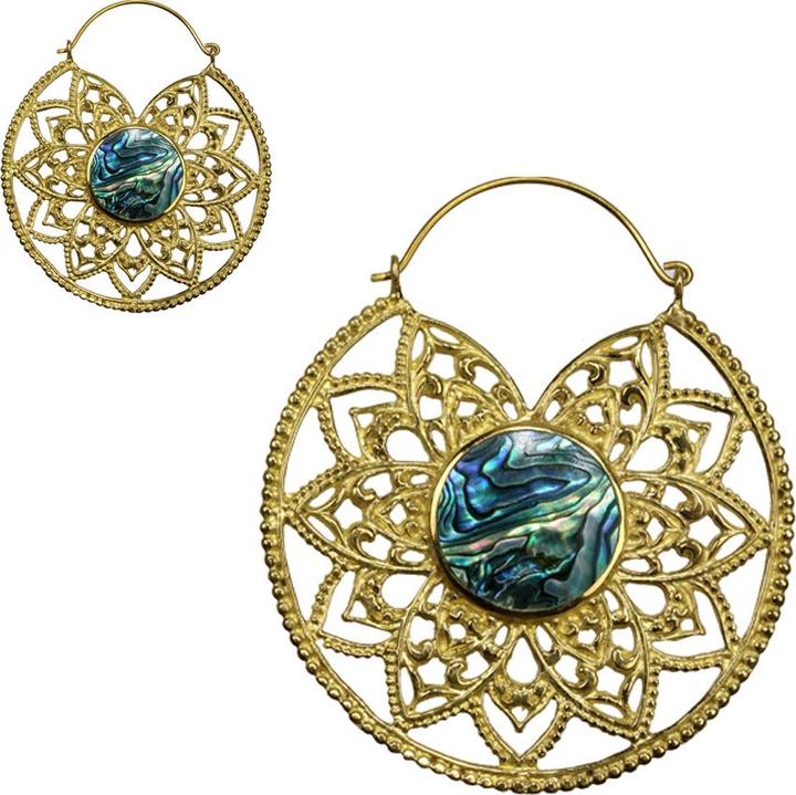 Actual product image Star Piercing Ohrring vergoldet Creole Sternenblume und Ablaone (Organic, Brass)