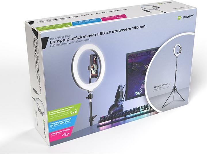Image du produit Tracer RING 30cm tripode 210cm lampe à anneau (1700 lm)