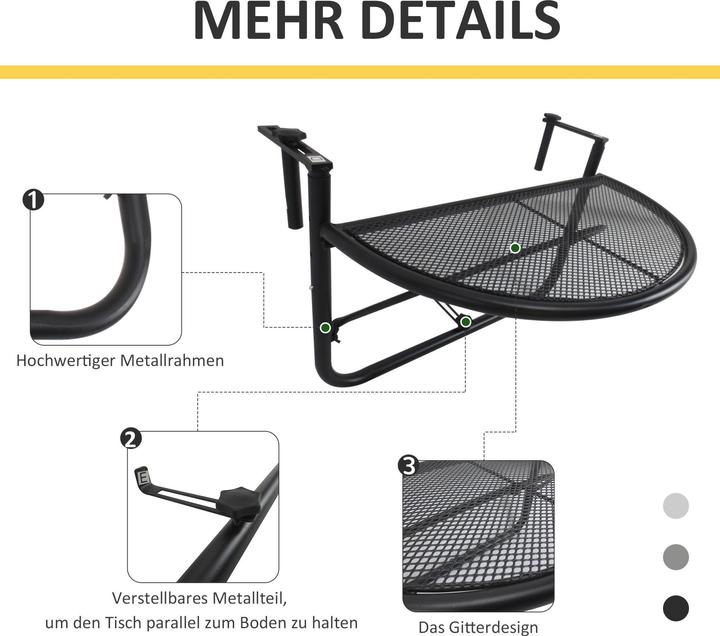 Image du produit Outsunny Table suspendue pour balcon réglable en hauteur (60 cm)