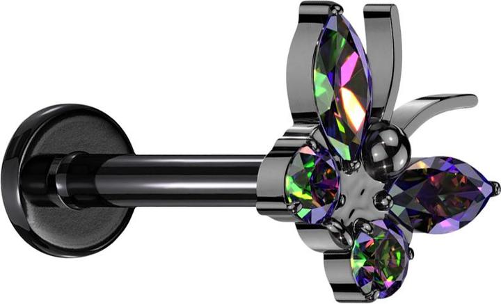 Produktbild Star Piercing Micro Labret Innengewinde schwarz Schmetterling schwarz Kristalle dunkel multicolor (ohne Messing, Titan G23)
