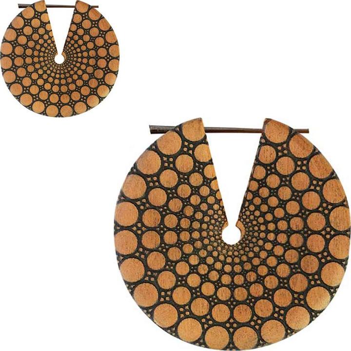 Actual product image Star Piercing Earring plate circles engraved from Saba wood (Organic, without brass)