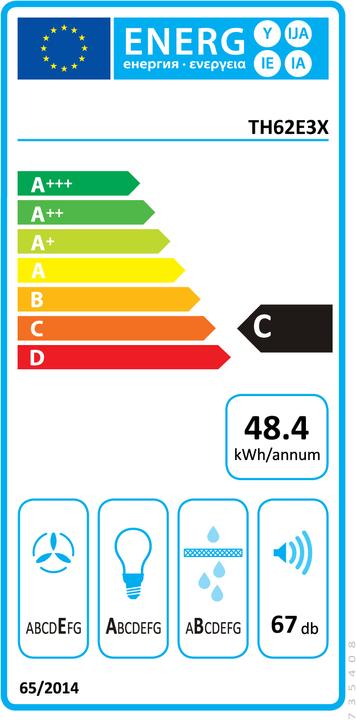 Energy Label Gorenje TH62E3X Cooker Hood Built-in Stainless Steel ³/h C (Flat-screen hood)