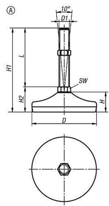 Produktbild Kipp Stellfuss, Form A M24x175, D=100, edelstahl, Komp Gummi