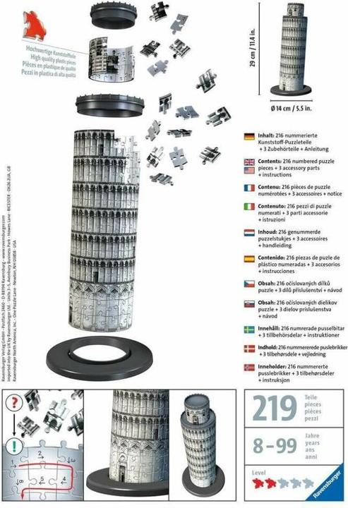 Image du produit Ravensburger Puzzle 3D Tour de Pise (216 pièces)