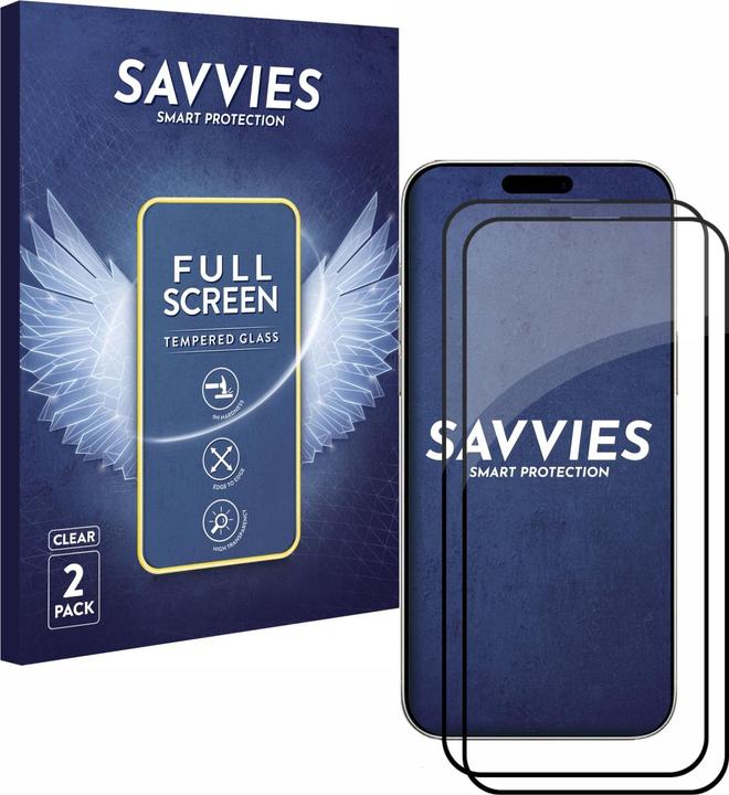 Actual product image Savvies Full-screen armoured glass screen protector (2 Piece, Apple iPhone 16 Pro)