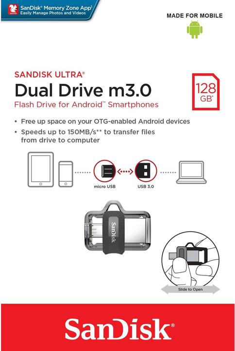 Actual product image SanDisk Ultra Dual Drive M3.0 (128 GB, USB-A, Micro USB)