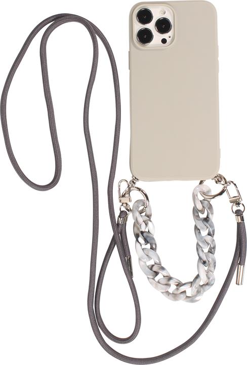 Actual product image PhoneLook Sleeve Silicone Gel with Cape Rope & Decoration Stone Chain Light Grey (Apple iPhone 13 Pro Max)