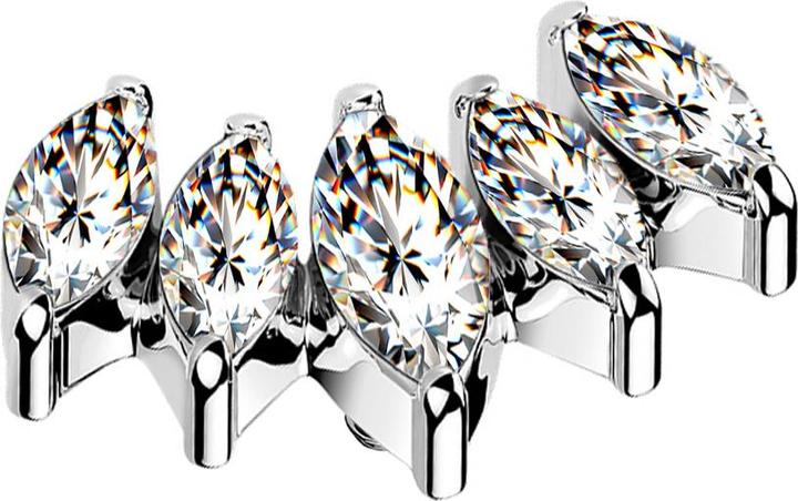 Actual product image Star Piercing Dermal Anchor Fan silver with five crystals silver (without brass, Titanium G23)
