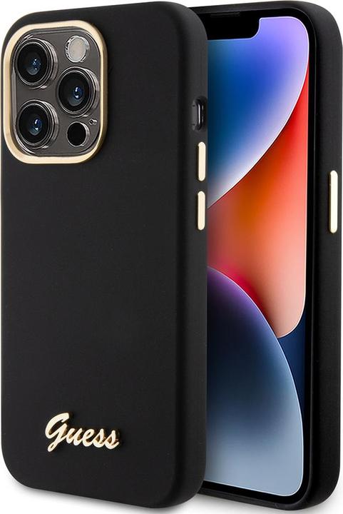 Produktbild Guess GUHCP15LSMBSLK iPhone 15 Pro 6.1" czarny/black hardcase Silicone Script Metal Logo & Frame (Apple iPhone 15 Pro)